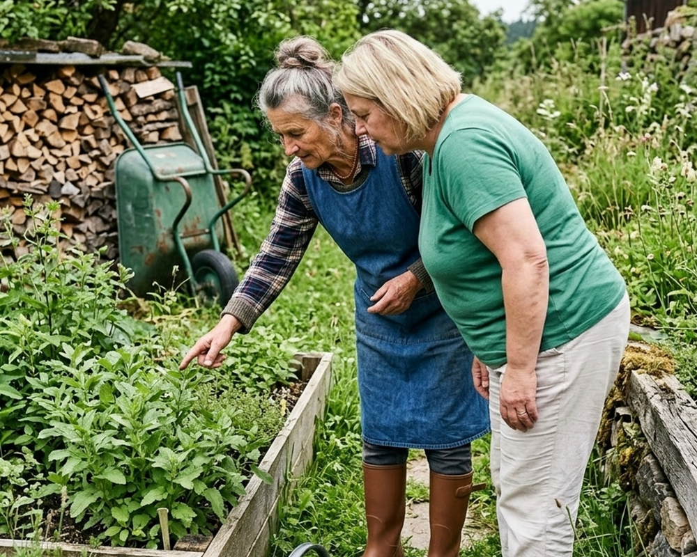 Martha Weber in ihrem Kräutergarten im Schwarzwald.