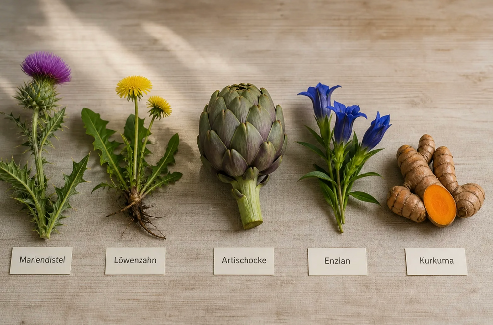 Bitterpflanzen: Mariendistel, Bittermelone, Grüntee, Kurkuma, Chili