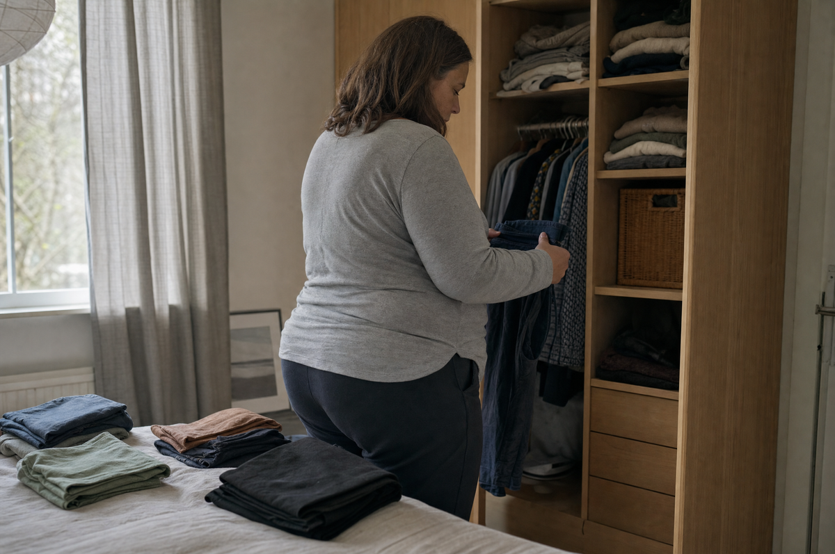 Kerstin am offenen Kleiderschrank
