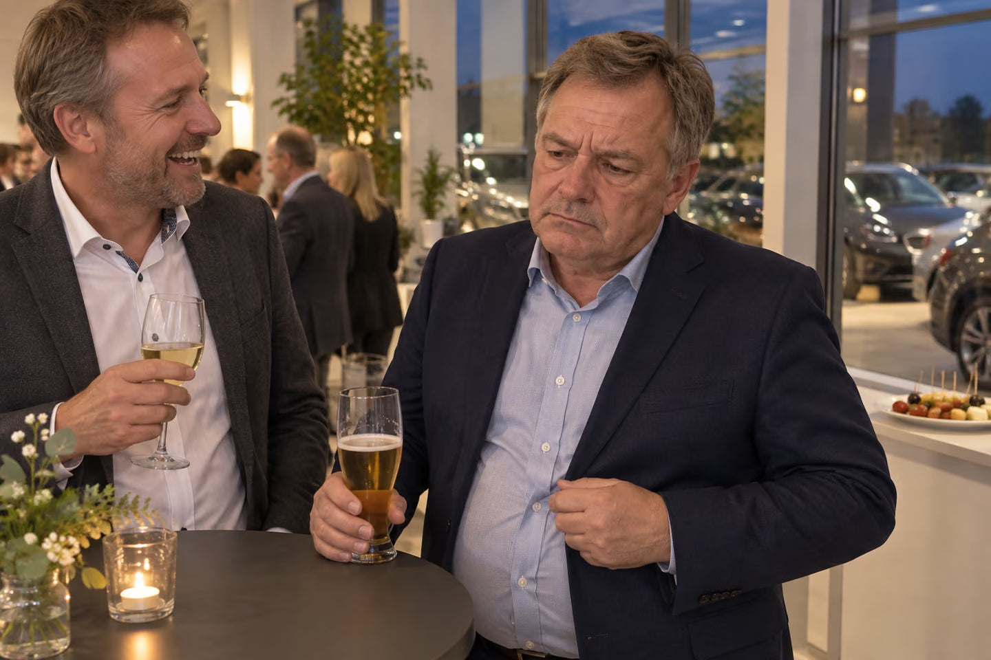 Mann im zu engen Sakko auf einer Firmenfeier