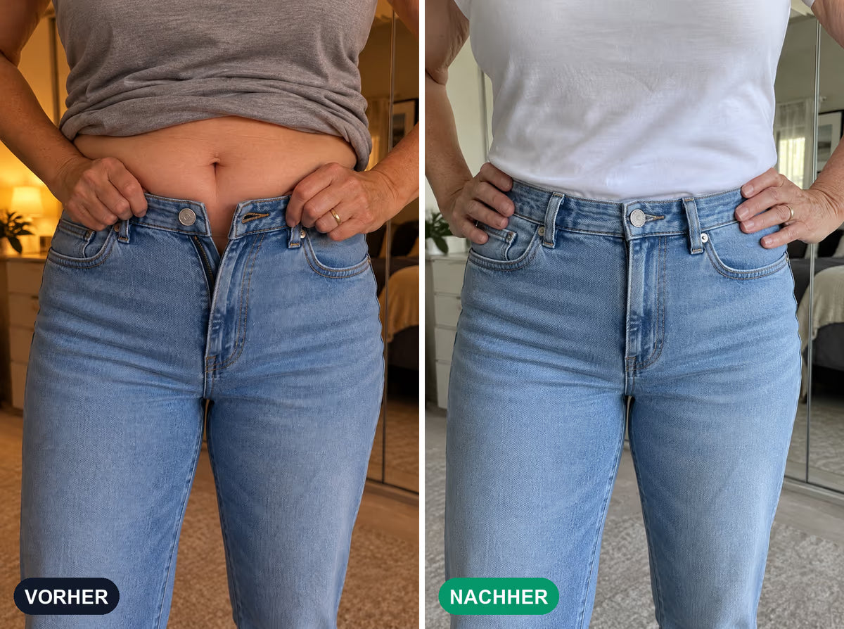 Kein Ziehen, kein Kneifen – die alte Jeans geht wieder zu.